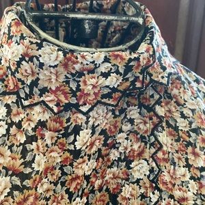 ~Ming Ying~ Vintage Floral Polyester High-neck Collared Pleated Dress
